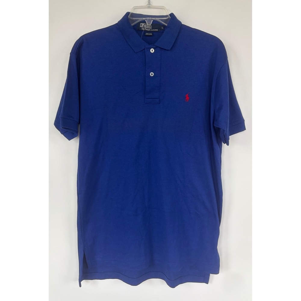 Vtg Polo Ralph Lauren Men Blue Short Sleeve Cotton Polo Shirt L Made in USA New